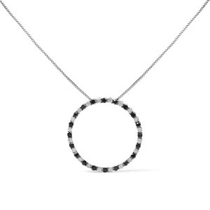 .925 Sterling Silver 1.0 Cttw Alternating Black and White Diamond Open Hoop